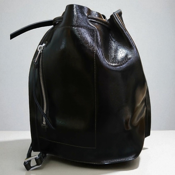 AllSaints Alpha Leather Backpack Purse Black Convertable Adjustable Womans - Picture 1 of 11